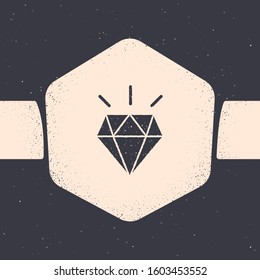Grunge Diamond teeth icon isolated on grey background. Monochrome vintage drawing. Vector Illustration