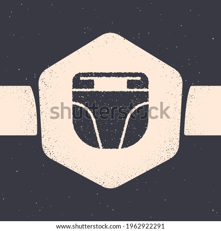 Grunge Diaper for dog icon isolated on grey background. Pet hygiene accessory. Monochrome vintage drawing. Vector