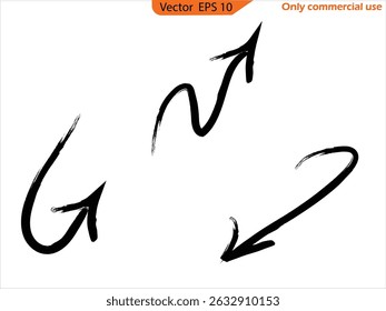 Grunge different  dirt  arrows set on transparent background. Charcoal arrows icons set. Group of chalked arrow. 