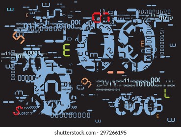 Grunge digital background.
Dark abstract  Background with digital numbers and binary code.Vector illustration.
