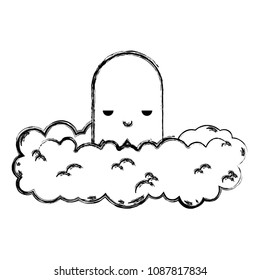 grunge digital character in graphic cloud scene