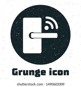 Grunge Digital door lock with wireless technology for unlock icon isolated on white background. Door handle sign. Security smart home.  Vector Illustration