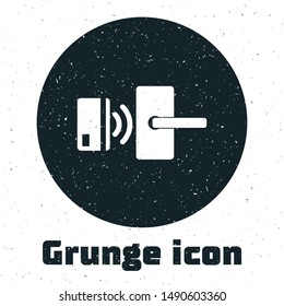 Grunge Digital door lock with wireless technology for unlock icon isolated on white background. Door handle sign. Security smart home.  Vector Illustration