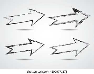 Grunge Dirt Arrow Vector. Dry Brush Stroke . staright arrow set . sideways. black sign.  element for your design . distressed direction