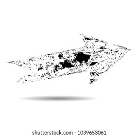 Grunge Dirt Arrow Vector. Dry Brush Stroke . straight arrow set . sideways. black sign.  element for your design . distressed direction