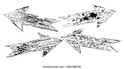 Grunge Dirt Arrow Vector. Dry Brush Stroke . Curved arrow set . sideways. black sign.  element for your design . distressed direction