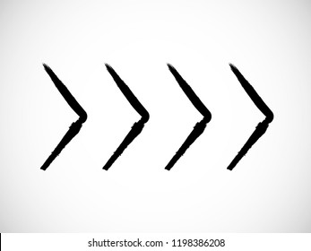 Grunge Dirt Arrow Vector. Dry Brush Stroke . Curved arrow set . sideways. black sign.  element for your design . distressed direction
