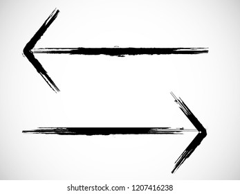 Grunge Dirt Arrow Vector. Dry Brush Stroke . Curved arrow set . sideways. black sign.  element for your design . distressed direction