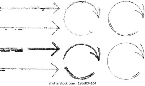 Grunge Dirt Arrow Vector. Dry Brush Stroke . Curved arrow set . sideways. black sign.  element for your design . distressed direction