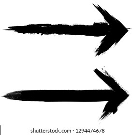 Grunge Dirt Arrow Vector. Dry Brush Stroke . Curved arrow set . sideways. black sign.  element for your design . distressed direction