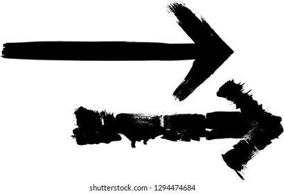 Grunge Dirt Arrow Vector. Dry Brush Stroke . Curved arrow set . sideways. black sign.  element for your design . distressed direction