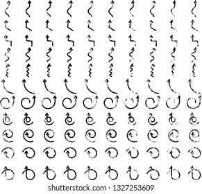 Grunge Dirt Arrow Vector. Dry Brush Stroke . Mega set . sideways. black sign.  element for your design . distressed direction
