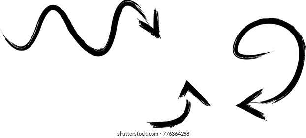 Grunge Dirt Arrow Vector. Dry Brush Stroke . Curved arrow set . sideways. black sign.  element for your design . distressed direction