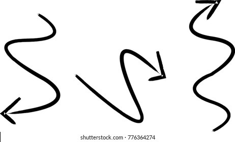 Grunge Dirt Arrow Vector. Dry Brush Stroke . Curved arrow set . sideways. black sign.  element for your design . distressed direction