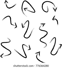 Grunge Dirt Arrow Vector. Dry Brush Stroke . Curved arrow set . sideways. black sign.  element for your design . distressed direction