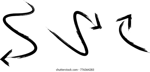 Grunge Dirt Arrow Vector. Dry Brush Stroke . Curved arrow set . sideways. black sign.  element for your design . distressed direction