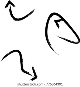 Grunge Dirt Arrow Vector. Dry Brush Stroke . Curved arrow set . sideways. black sign.  element for your design . distressed direction