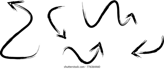 Grunge Dirt Arrow Vector. Dry Brush Stroke . Curved arrow set . sideways. black sign.  element for your design . distressed direction