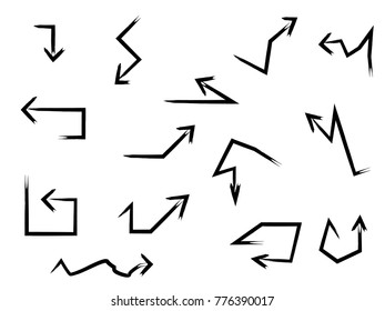 Grunge Dirt Arrow Vector. Dry Brush Stroke . sideways. black sign.  element for your design. distressed direction