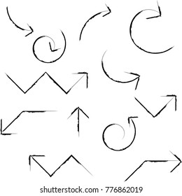 Grunge Dirt Arrow Vector. Dry Brush Stroke . Curved arrow set . sideways. black sign.  element for your design . distressed direction
