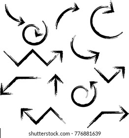 Grunge Dirt Arrow Vector. Dry Brush Stroke . Curved arrow set . sideways. black sign.  element for your design . distressed direction