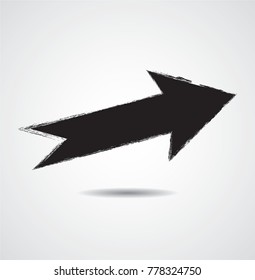 Grunge Dirt Arrow Vector. Dry Brush Stroke . Curved arrow set . sideways. black sign.  element for your design . distressed direction