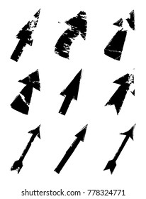 Grunge Dirt Arrow Vector. Dry Brush Stroke . Curved arrow set . sideways. black sign.  element for your design . distressed direction
