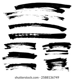 Grunge Dirt Brush Stroke Set Vector Illustration. Hand Drawn Paint Brush Stroke Textures for Ink Paint, Graphic Design, Dirt Elements, Texture. Trendy Dirty Brush Collection