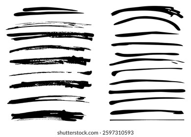 Grunge Dirt Brush Stroke Set Black Isolated on White Background. Hand Drawn Vector Texture Collection. Abstract Grunge Brush Stroke with Dirty Textured Effect. Not AI