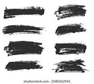 Grunge Dirty Brush Stroke Textures Set Black Isolated on White Background. Distressed Hand Drawn Vector Texture. Abstract Grunge Background with Dirty Textured Effect.