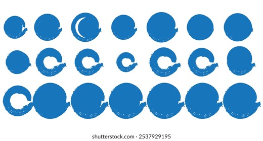 grunge dirty circles. Brush-paint vector textures. Sponge circle stamp texture. Hand-drawn ink elements. Round. Circle grunge stamp set. Round vector isolated on white background. Black stamp vector