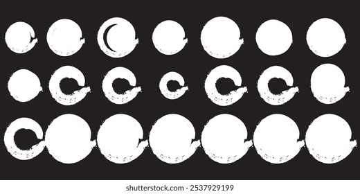 Círculos sucios de Grunge. Pincel-pintar texturas de Vector. Textura de sello de círculo de esponja. Elementos de tinta dibujados a mano. Ronda. Conjunto de sello de grunge de círculo. Vector redondo aislado sobre fondo blanco. Vector de sello negro