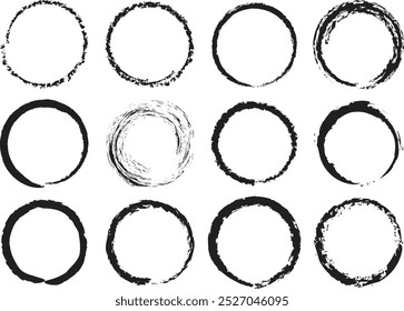 Grunge and dirty distressed texture Circle Brush Photo frame set for T-Shirt and logo.