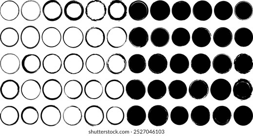 Grunge and dirty distressed texture Circle Brush Photo frame set for T-Shirt and logo.
