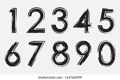Grunge dirty numbers set. Vector distress numbers.