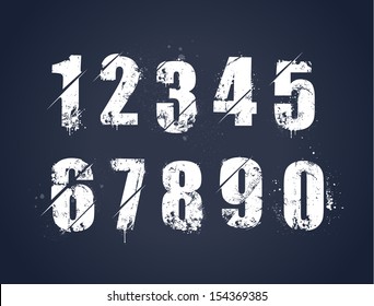 Grunge dirty painted numbers set. Vector illustration.