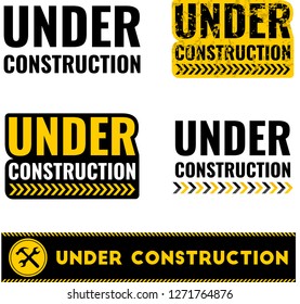 Grunge and dirty, scratched under construction Warning road sign. Logo concept. Conceptual image of tools for repair, construction and builder. Cartoon flat illustration isolated on white background.
