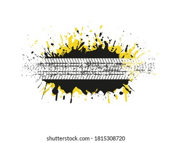 Grunge dirty splash banner with tire tracks