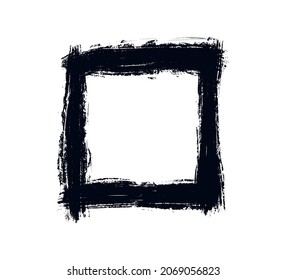 Grunge dirty square frame. Template with brush stroke. Rectangular border with grunge overlay. Vector illustration isolated on white background.