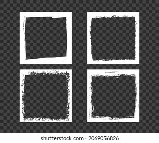 Grunge dirty square frames. Template with brush stroke. Rectangular and square border with grunge overlay. Set of vector illustrations isolated on transparent background.