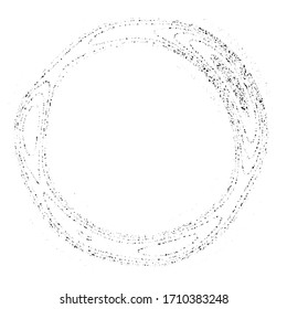 Marco redondo distorsionado grueso, elemento de diseño abstracto de distrés, patrón circular de puntos, ilustración vectorial en blanco y negro.