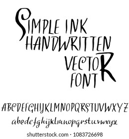 Grunge distress font. Modern dry brush ink letters. Handwritten alphabet. Vector illustration.