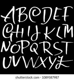 Grunge distress font. Modern dry brush ink letters. Handwritten alphabet. Vector illustration.