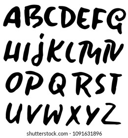 Grunge distress font. Modern dry brush ink letters. Handwritten alphabet. Vector illustration.