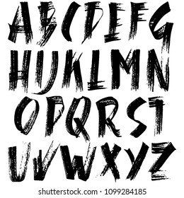 Grunge distress font. Modern dry brush ink letters. Handwritten alphabet. Vector illustration.