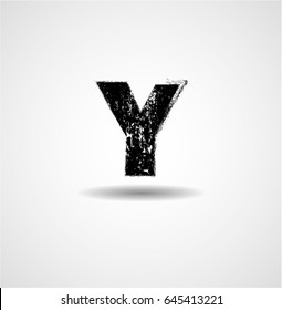 Grunge Distress Ink Splash Letter Y. Vector Destroy Style Hand Drawn Alphabet Font 
