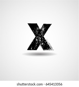 Grunge Distress Ink Splash Letter X. Vector Destroy Style Hand Drawn Alphabet Font 