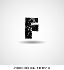 Grunge Distress Ink Splash Letter F. Vector Destroy Style Hand Drawn Alphabet Font 