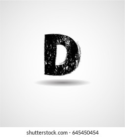 Grunge Distress Ink Splash Letter D. Vector Destroy Style Hand Drawn Alphabet Font 