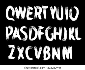 Grunge Distress Ink Splash Letters . Vector Destroy Style Hand Drawn Alphabet Font 